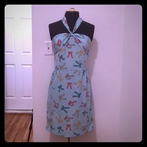 Ribbons teal sea green mini halter dress